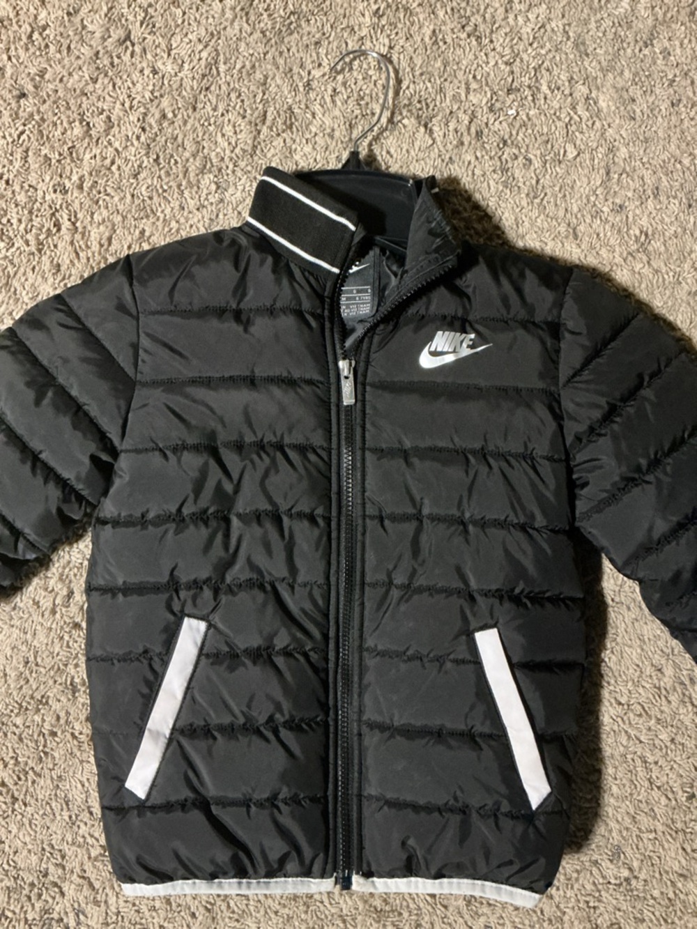 Nike Kids Black Puffer Jacket with White Details